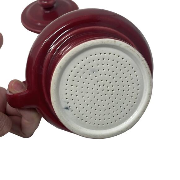 Three piece maroon Coorsite Pottery teapot infuser - Picture 7 of 12